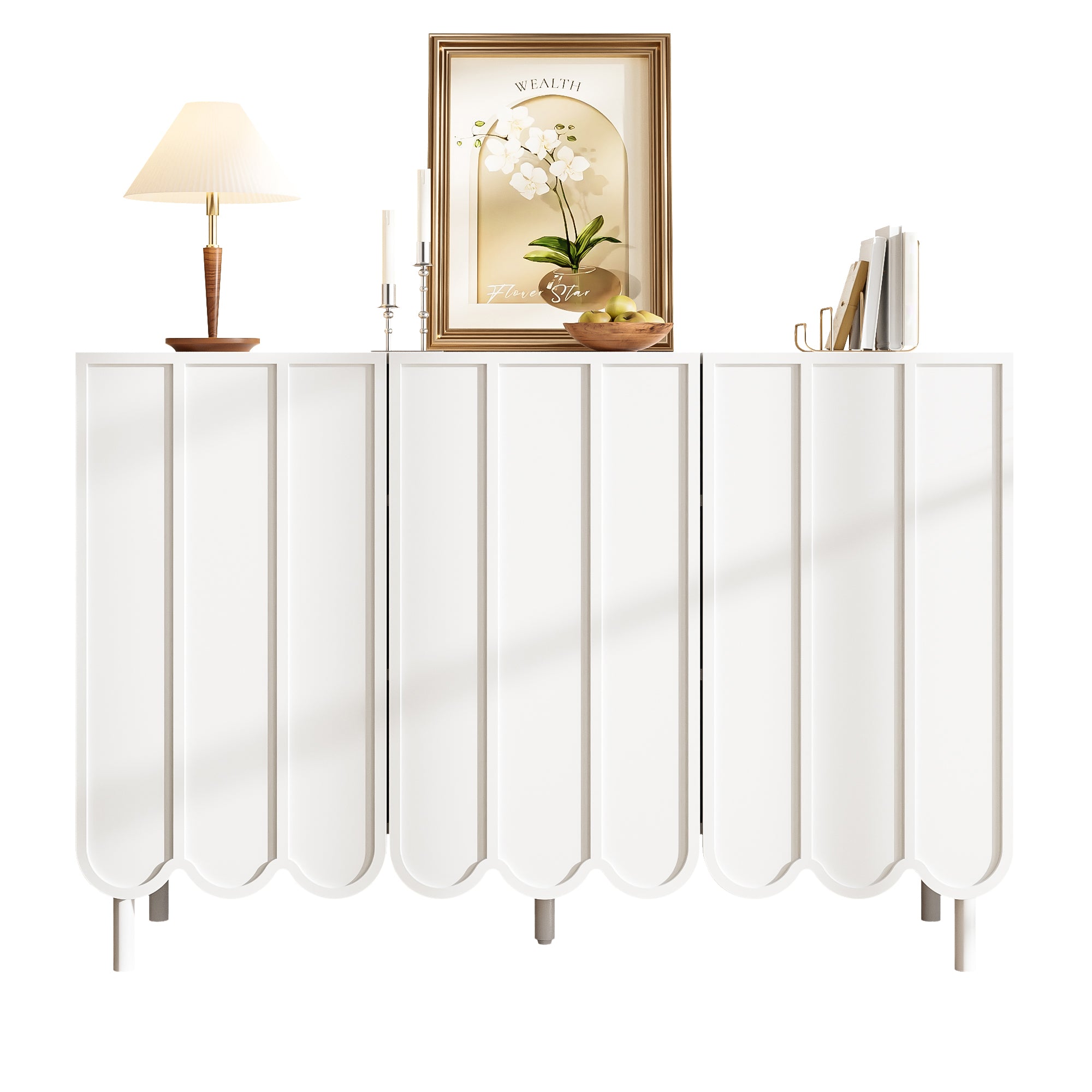 Sideboard, Wave Doors, Handleless, Adjustable Shelves, White