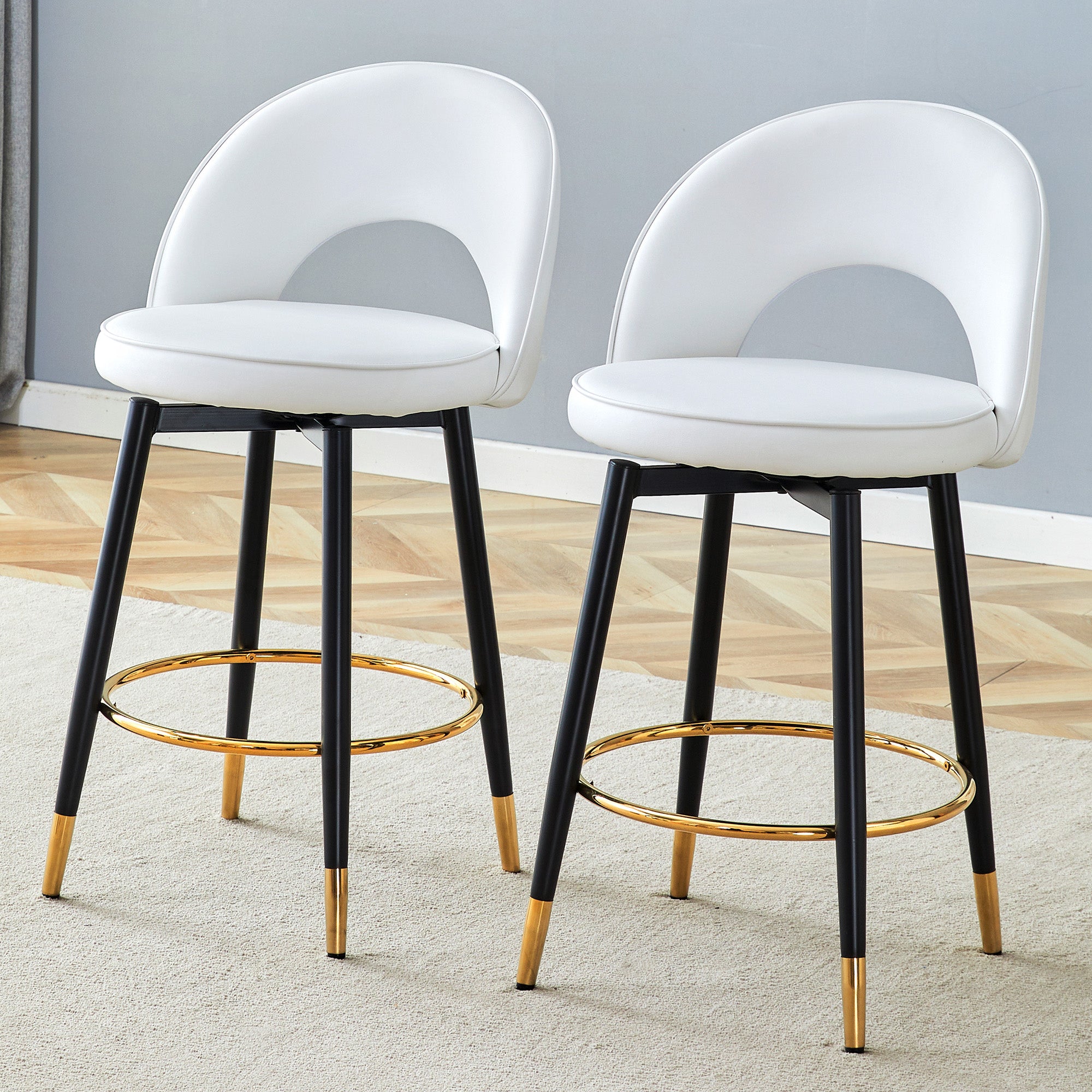 360° Rotating Bar Stool, Modern Upholstered, White PU