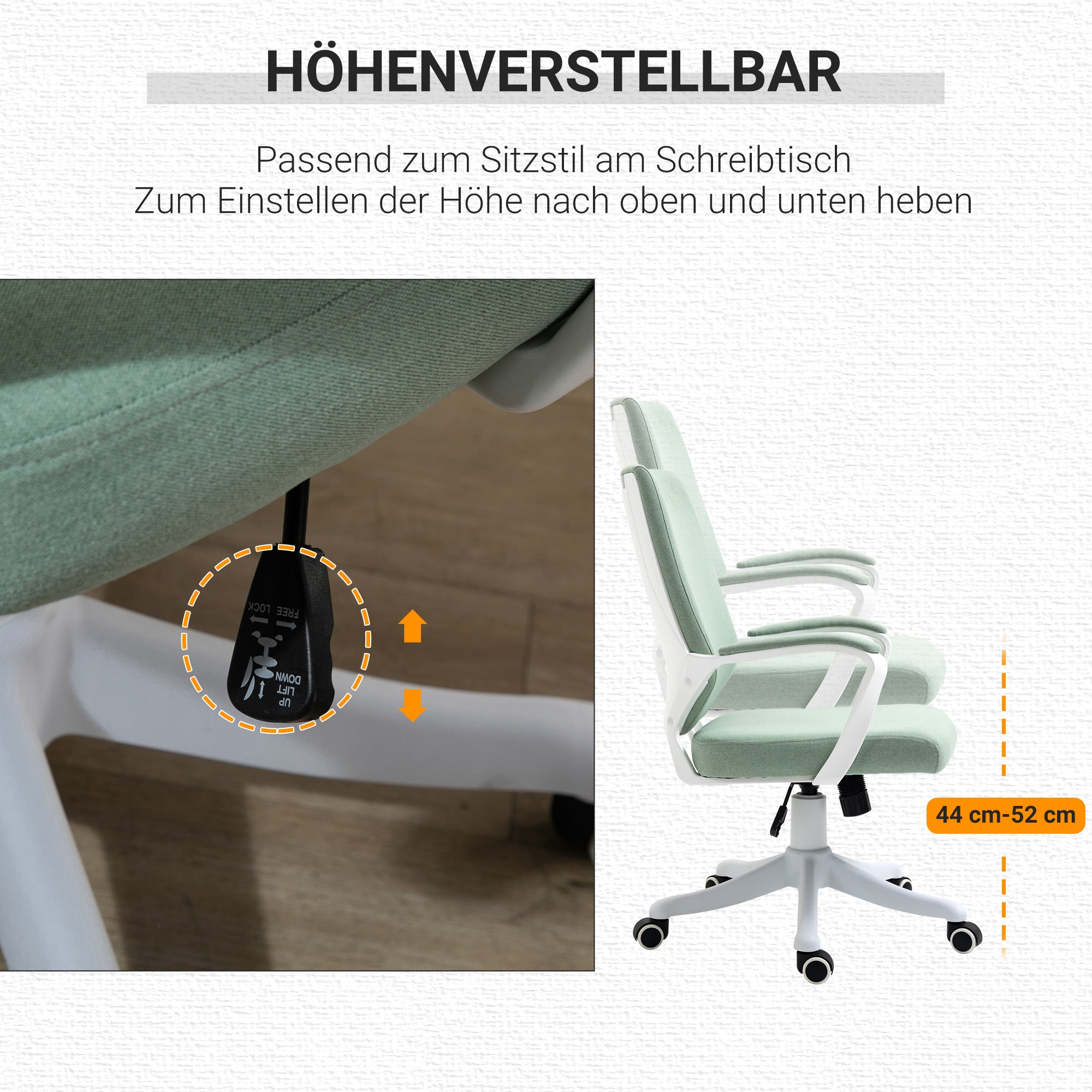 Ergonomic Office Chair Rocking Function Padded 360° Swivel Casters, Green Polyester