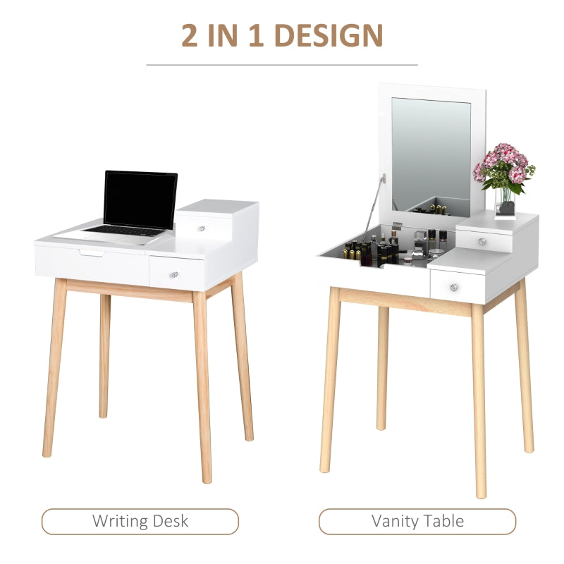 Dressing Table Flip-up Mirror Makeup Desk with 2 Drawers White