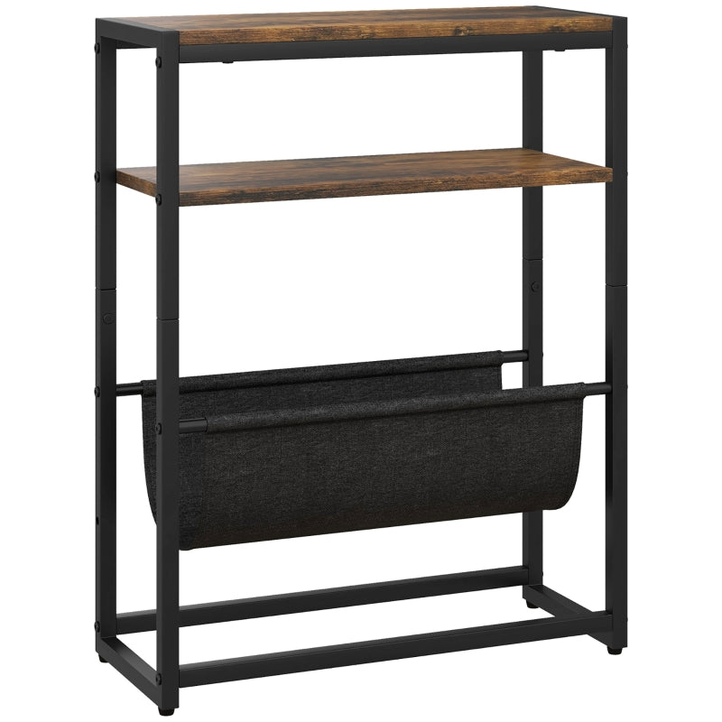 Narrow Side Table 3-Tier Storage Magazine Holder Rustic Brown