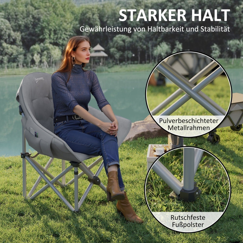 Folding Chair with Side Pocket and Carrying Bag, Padded, 120 kg Capacity, for Outdoor Camping Fishing Garden Beach