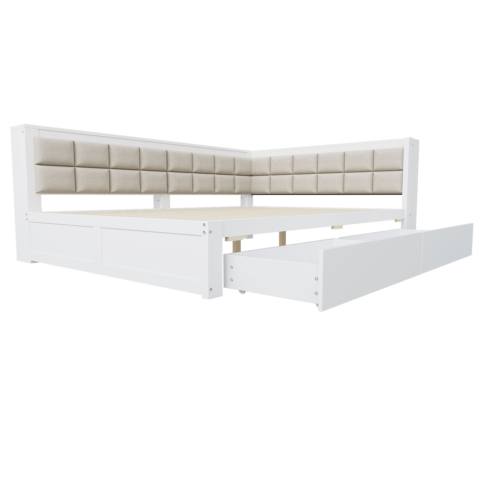 Sofa Bed, Multifunctional with Storage Drawer & Soft Backrest, Pine Wood White