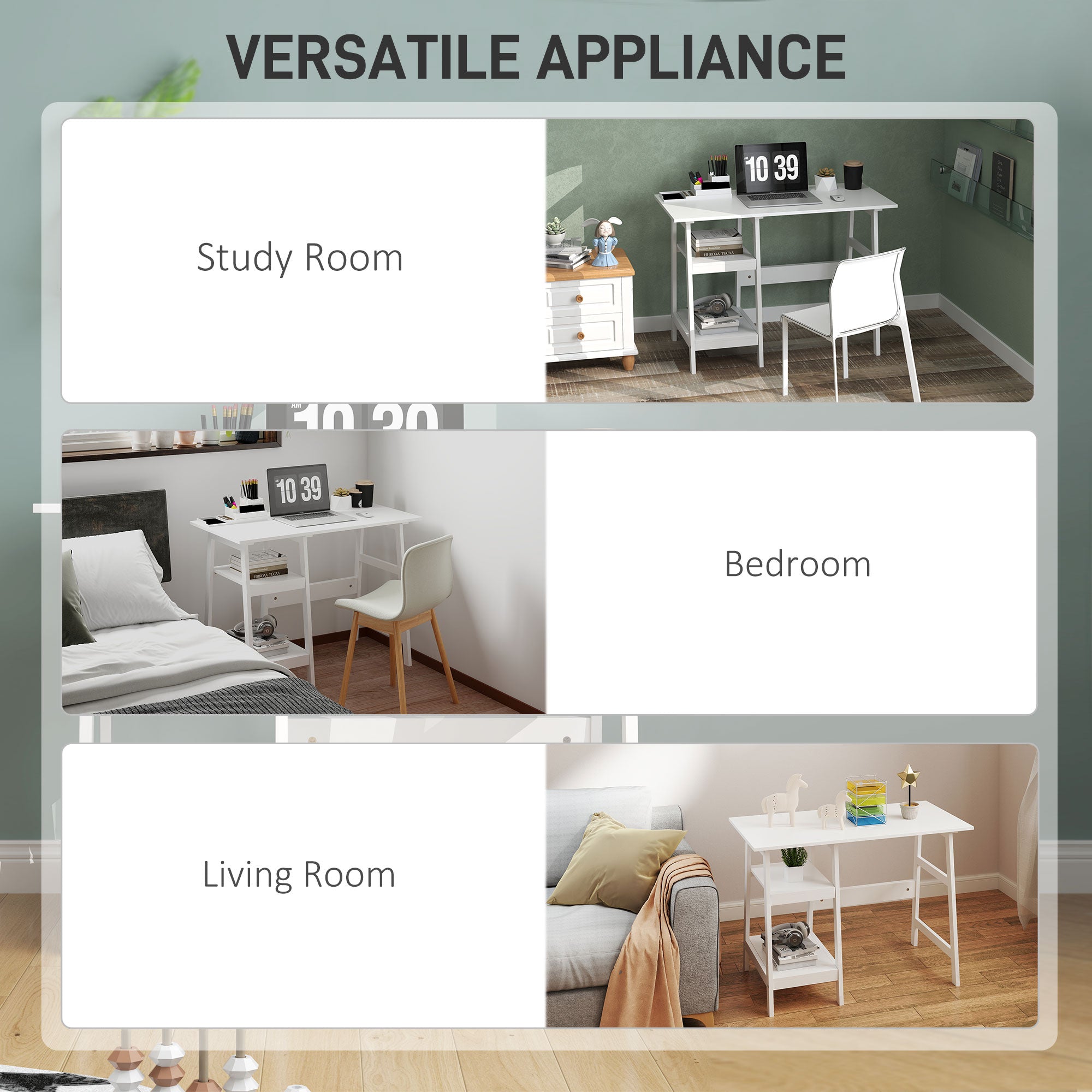 Compact Computer Desk with Storage Shelves and Bookshelf, 106 x 51cm, White