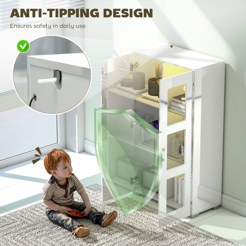 High Gloss Sideboard Display Cabinet with RGB LED Lights, Glass Doors and Shelves, White