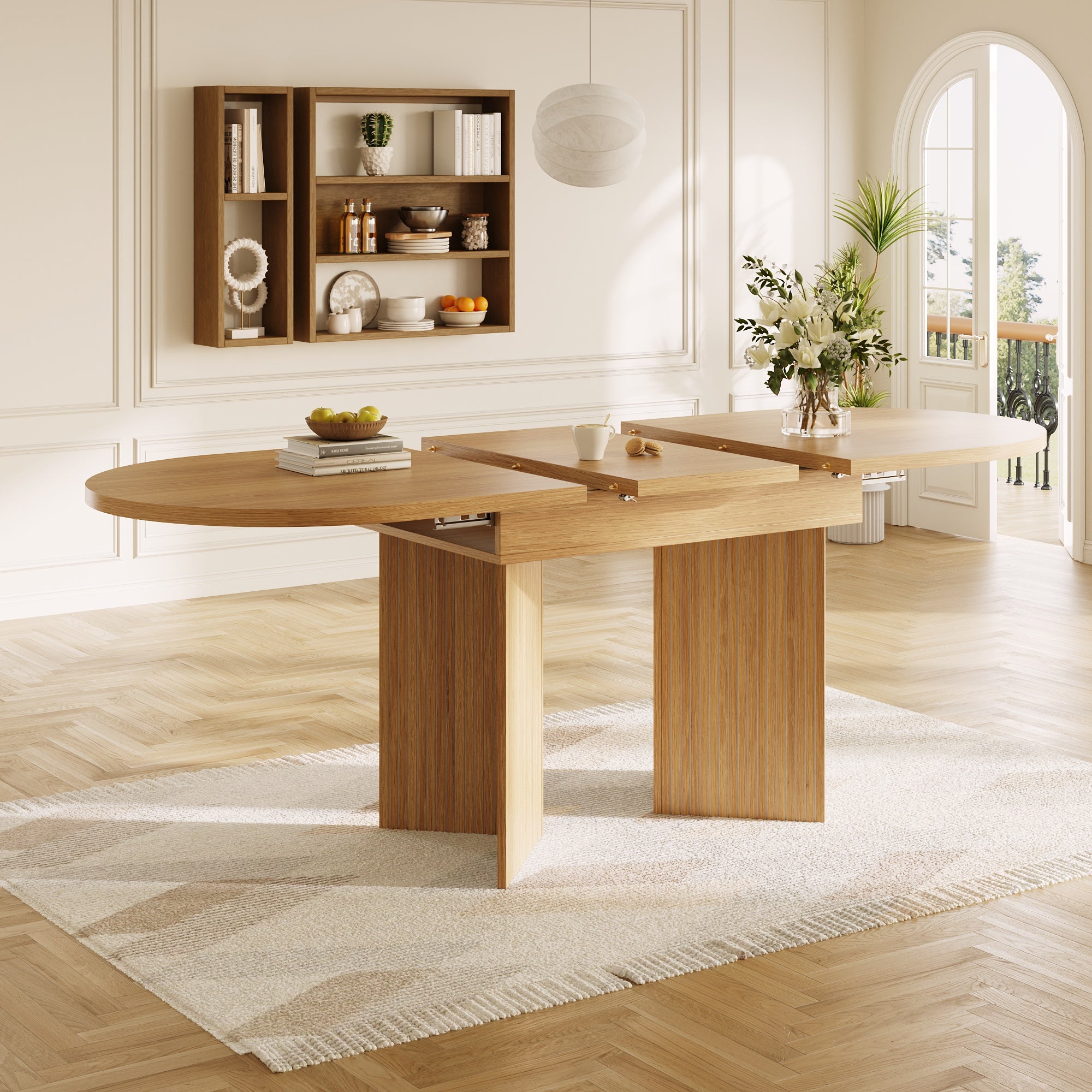 Extendable Dining Table with Internal Extension Leaves, 120-160 x 80 cm, Natural Wood