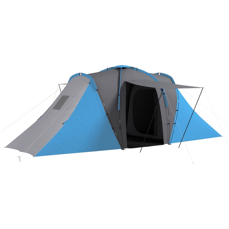 Large Camping Tent, Tunnel, 2 Bedroom, 4-6 Man, 2000mm Waterproof, Blue