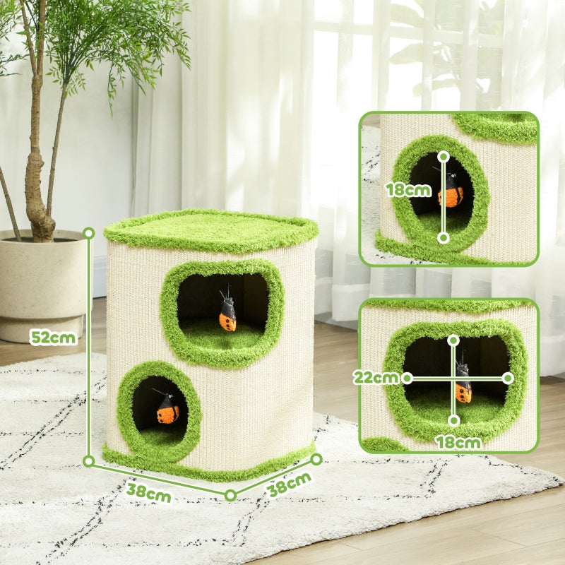 Cat Scratching Tower, 52cm, Cat Cave, Plush, Green/Cream White