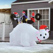 5ft Outdoor Christmas Inflatable Polar Bear with Three Penguins, LED Lighted Decoration, Polyester