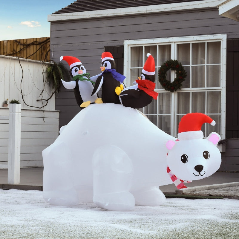 5ft Outdoor Christmas Inflatable Polar Bear with Three Penguins, LED Lighted Decoration, Polyester
