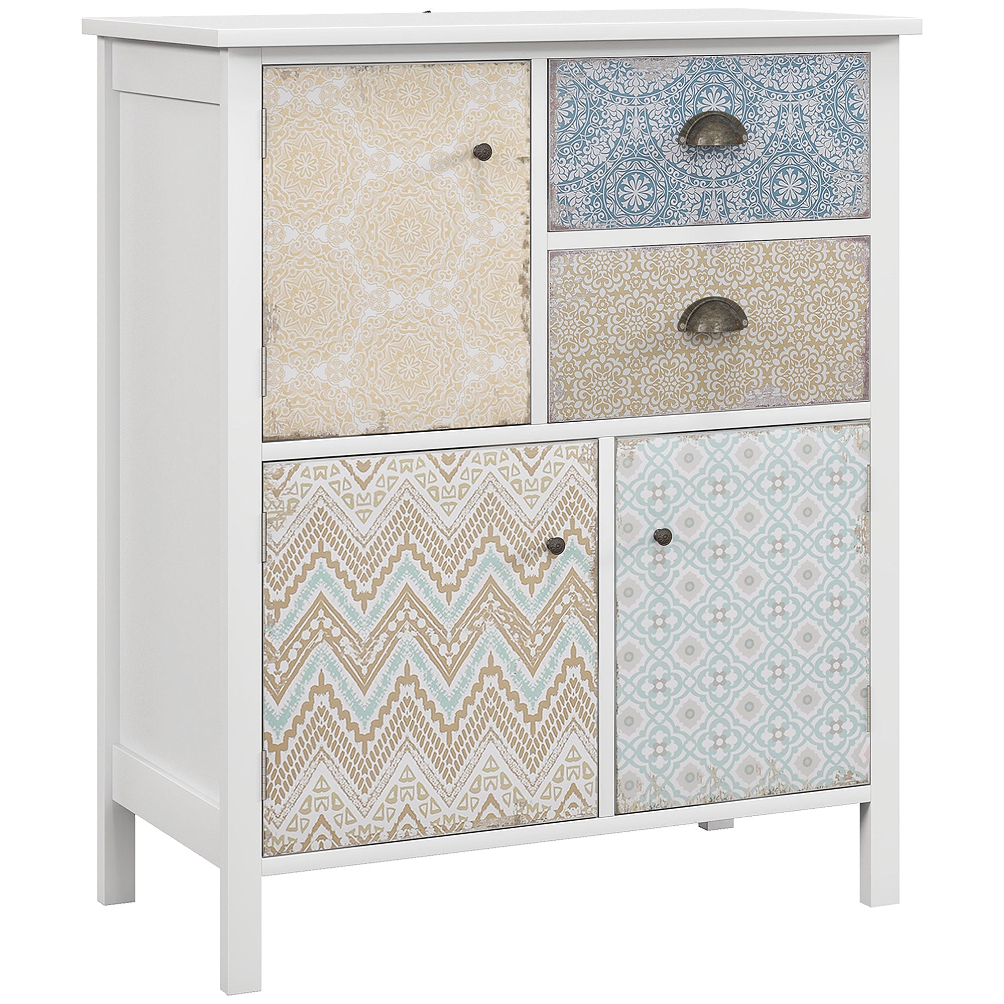 Chest of Drawers Storage Cabinet, 2 Drawers 3 Compartments, Anti-tip, White