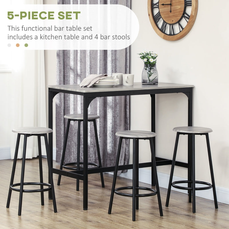 Five-Piece Bar Table Set Industrial-Style Dining Grey/Black