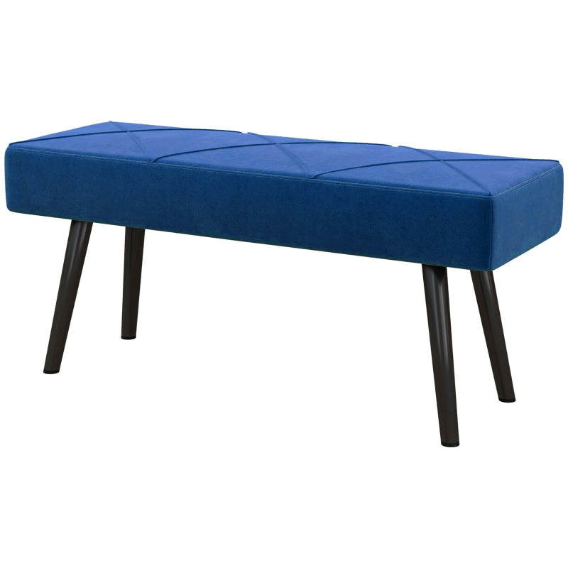 Upholstered Bench, Hallway X-Pattern, Velvet Look, Blue