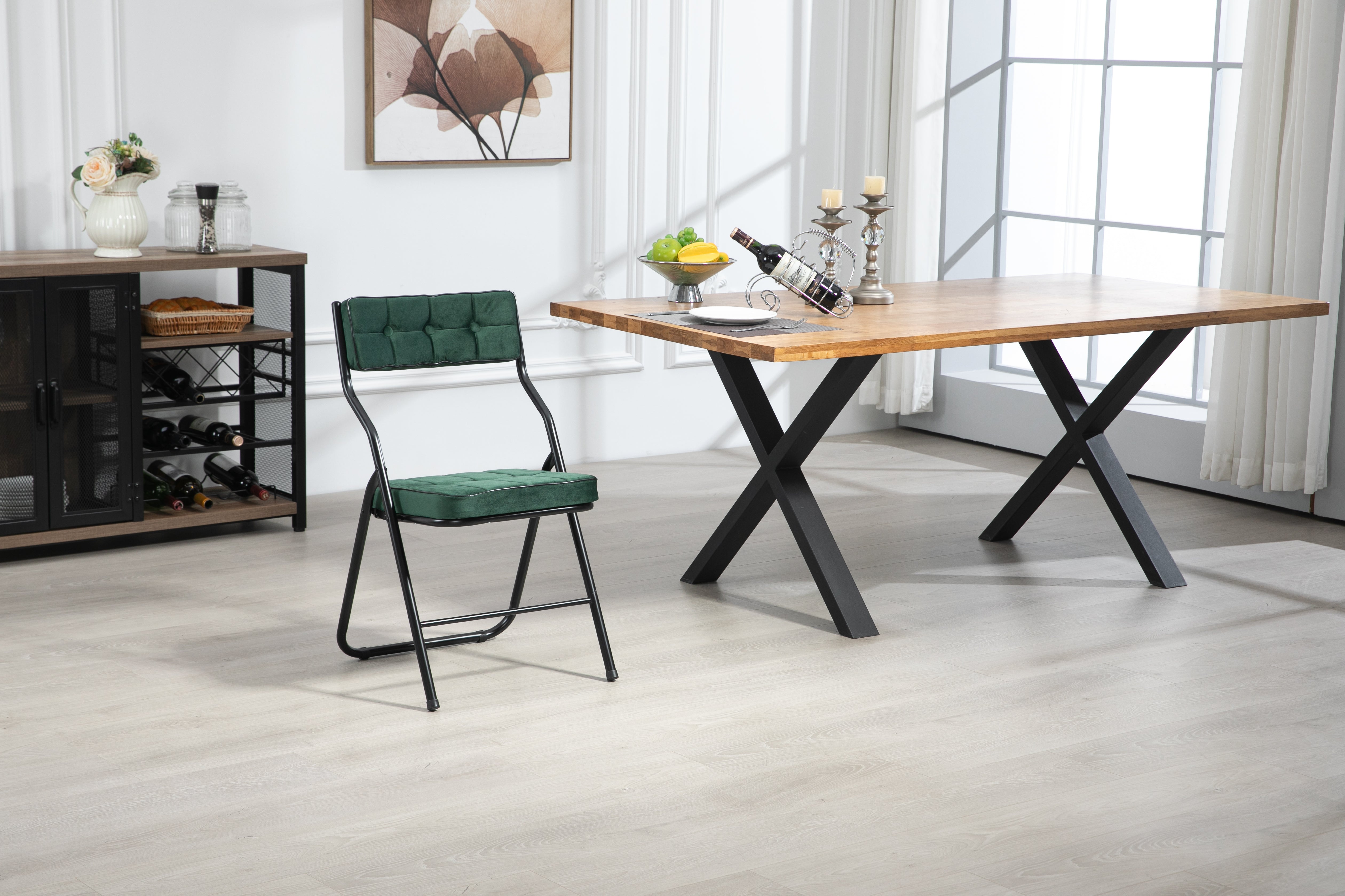 Padded Folding Chairs, 2 Pack with Cushion and Upholstered Seat, Green