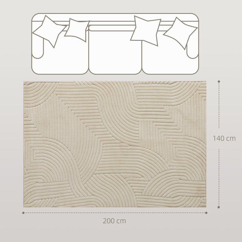 Machine-Woven Rug, 15mm High, Non-Slip, Cream White