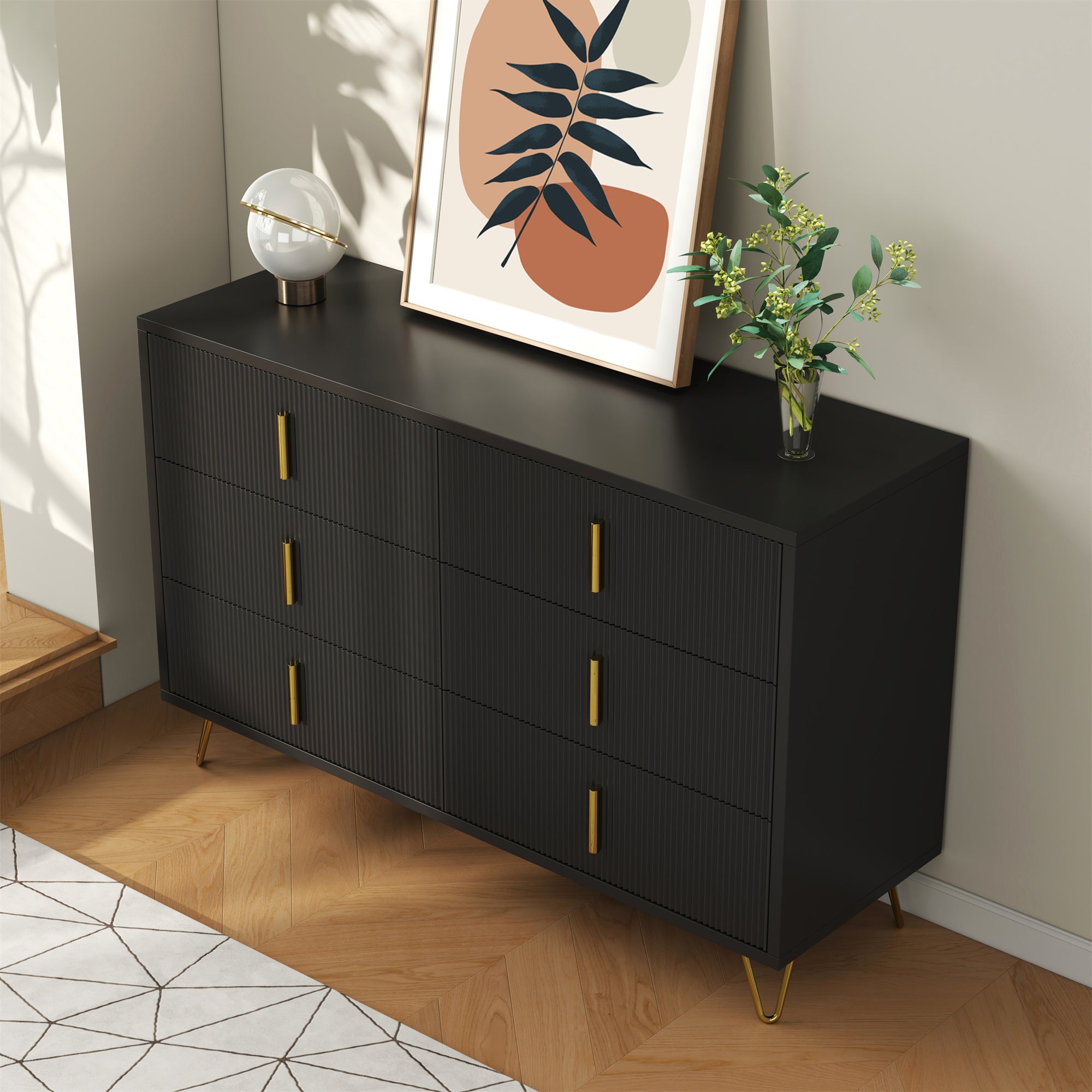 Sideboard, Modern Chest of Drawers, Golden Handles