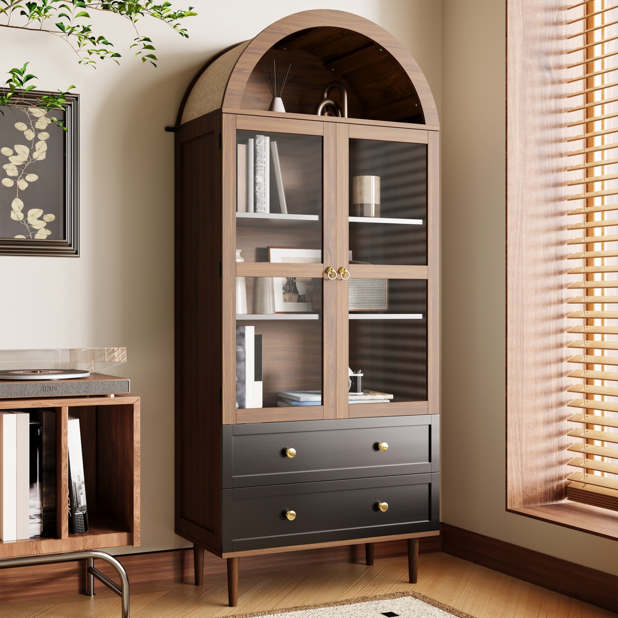 Chest of Drawers Storage Cabinet Adjustable Shelves Curved Glass Sideboard