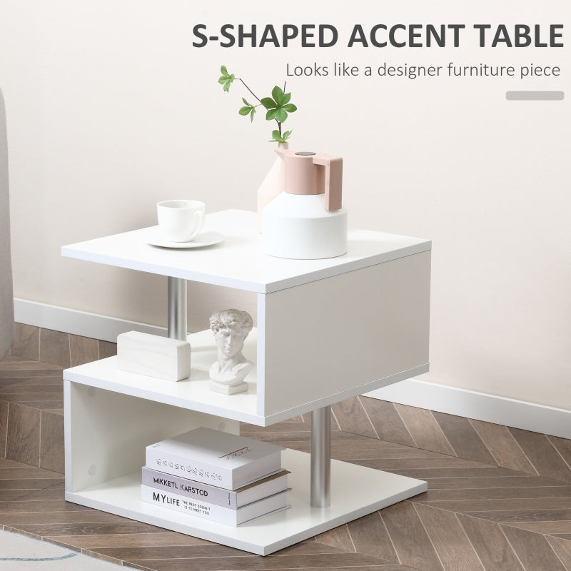 Wooden S Shape Cube Coffee Table 2 Tier Storage Shelves White