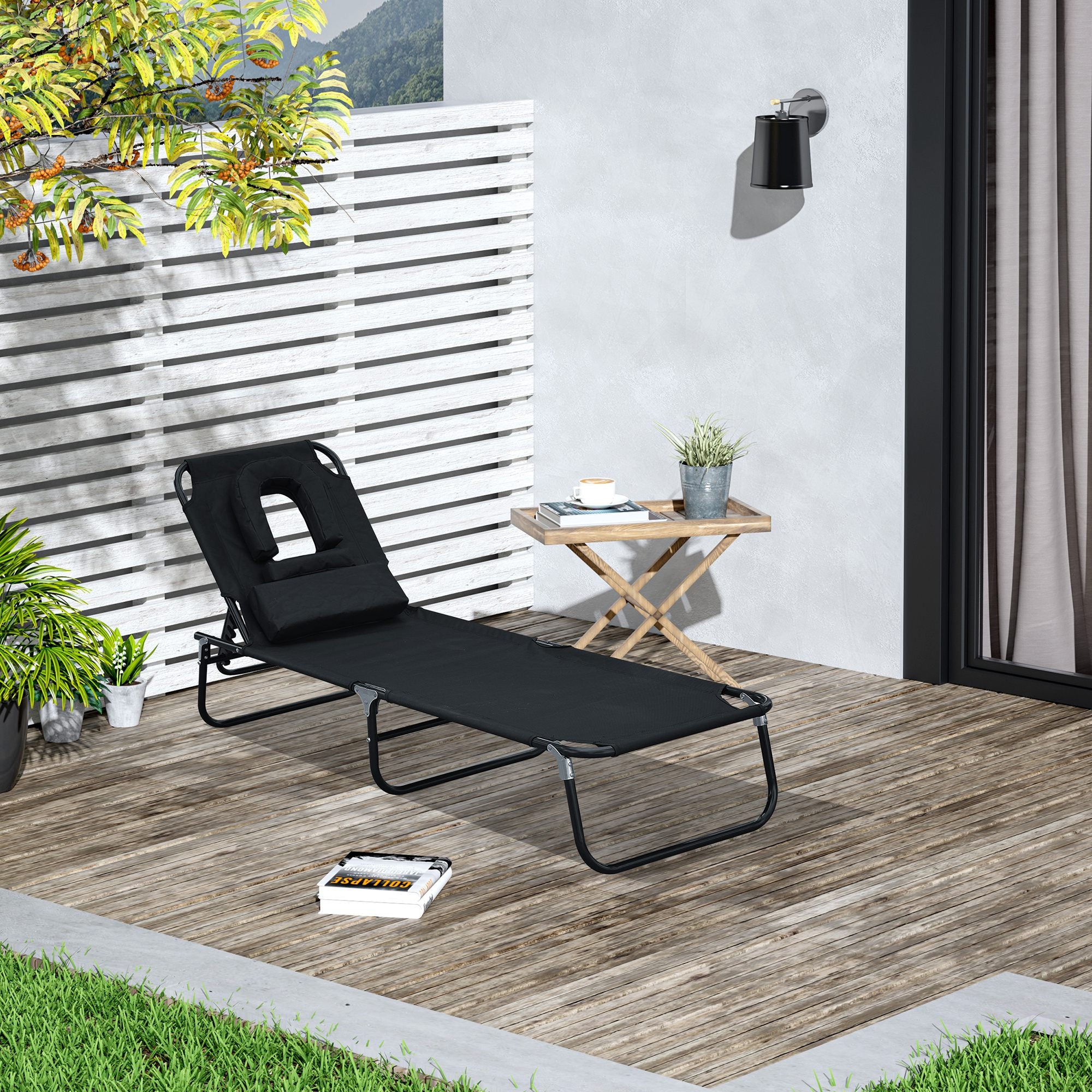 Sun Lounger Relaxation Lounger Face Opening Reading Window Three-legged, Black