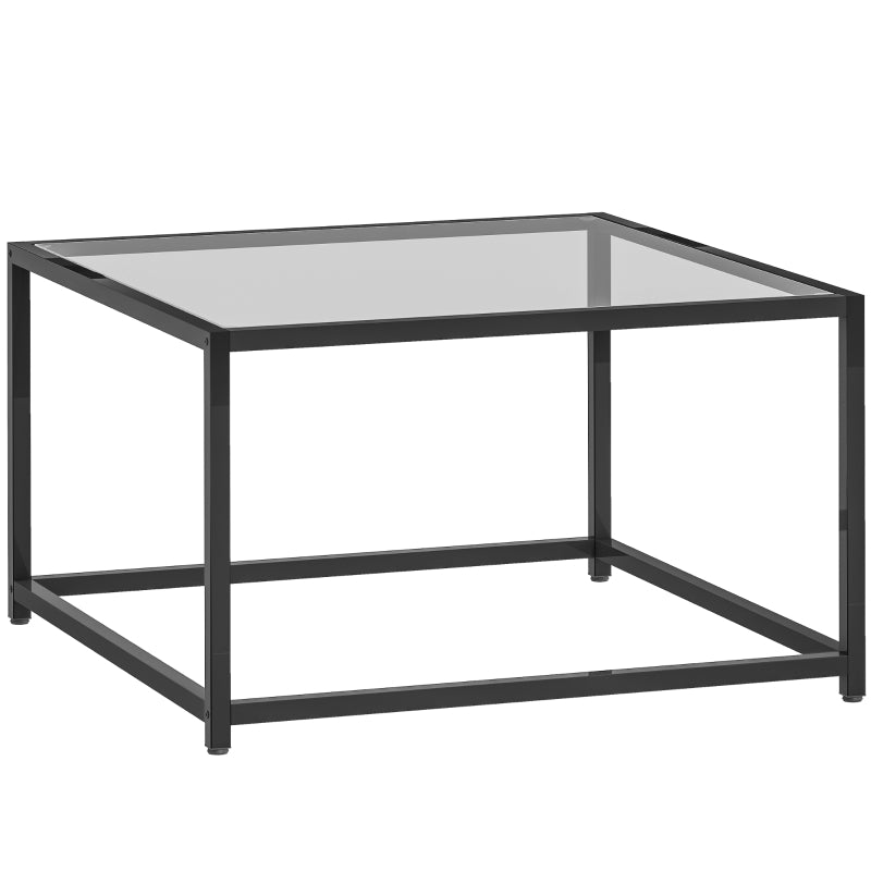 Square Side Table Tempered Glass Top Steel Legs - Black