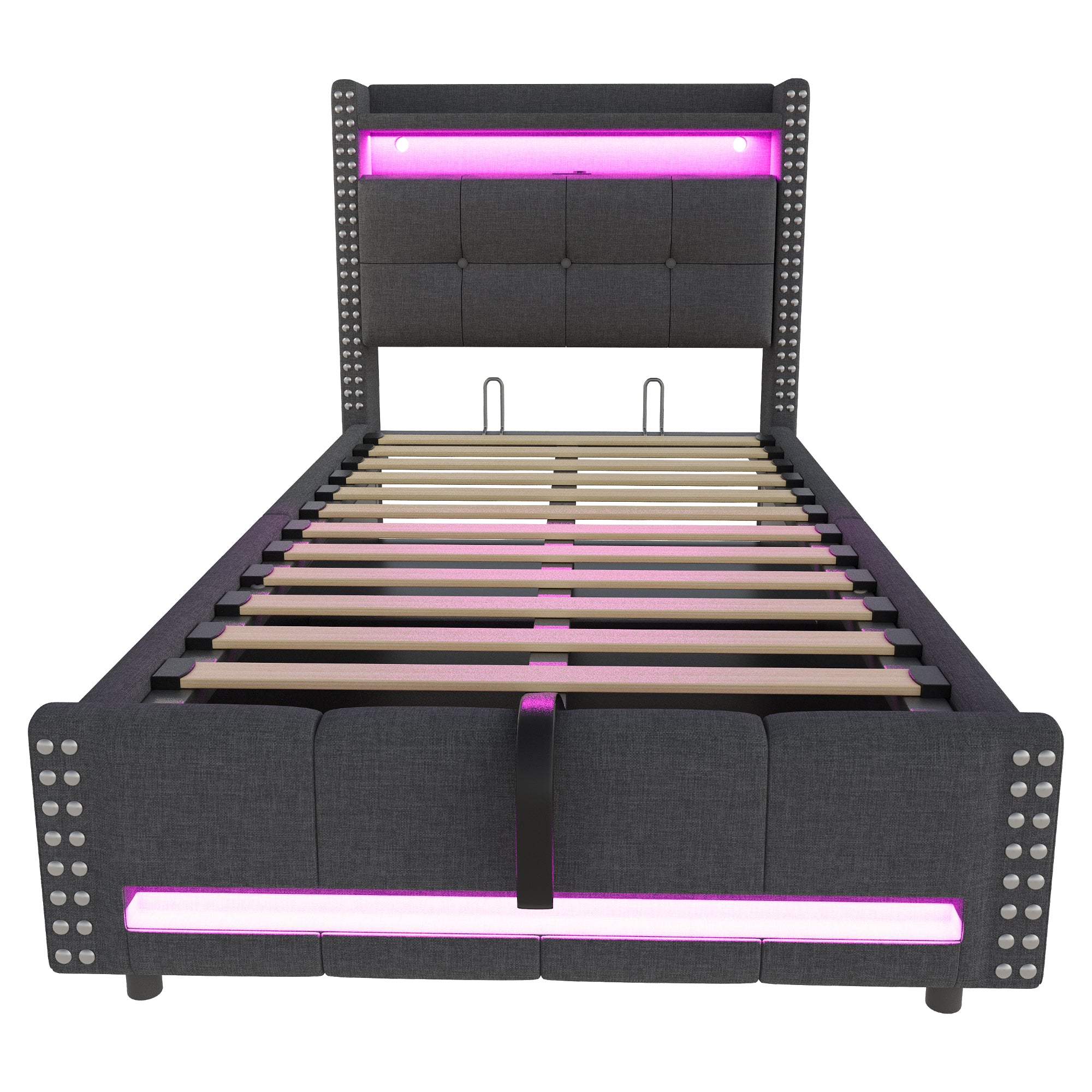 Linen Upholstered Single Bed with Storage, LED Lights & USB Charging