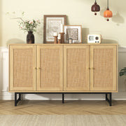 Sideboard with Real Rattan Weave, 4 Doors, 140x39.5x80 cm
