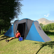 Large Camping Tent, Tunnel, 2 Bedroom, 4-6 Man, 2000mm Waterproof, Blue