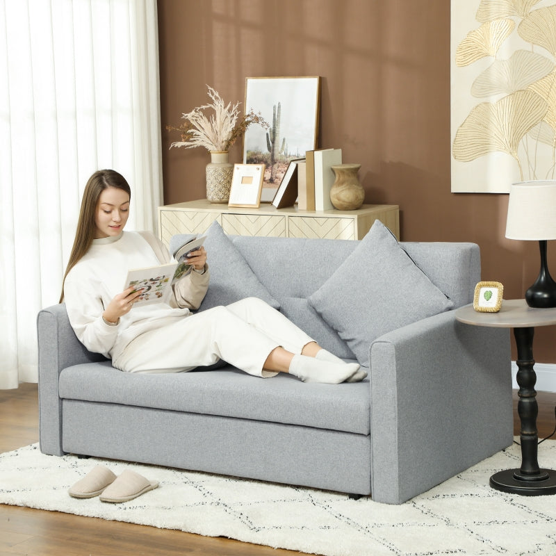 2 Seater Sofa Bed, Convertible with Hidden Storage, Linen Light Grey