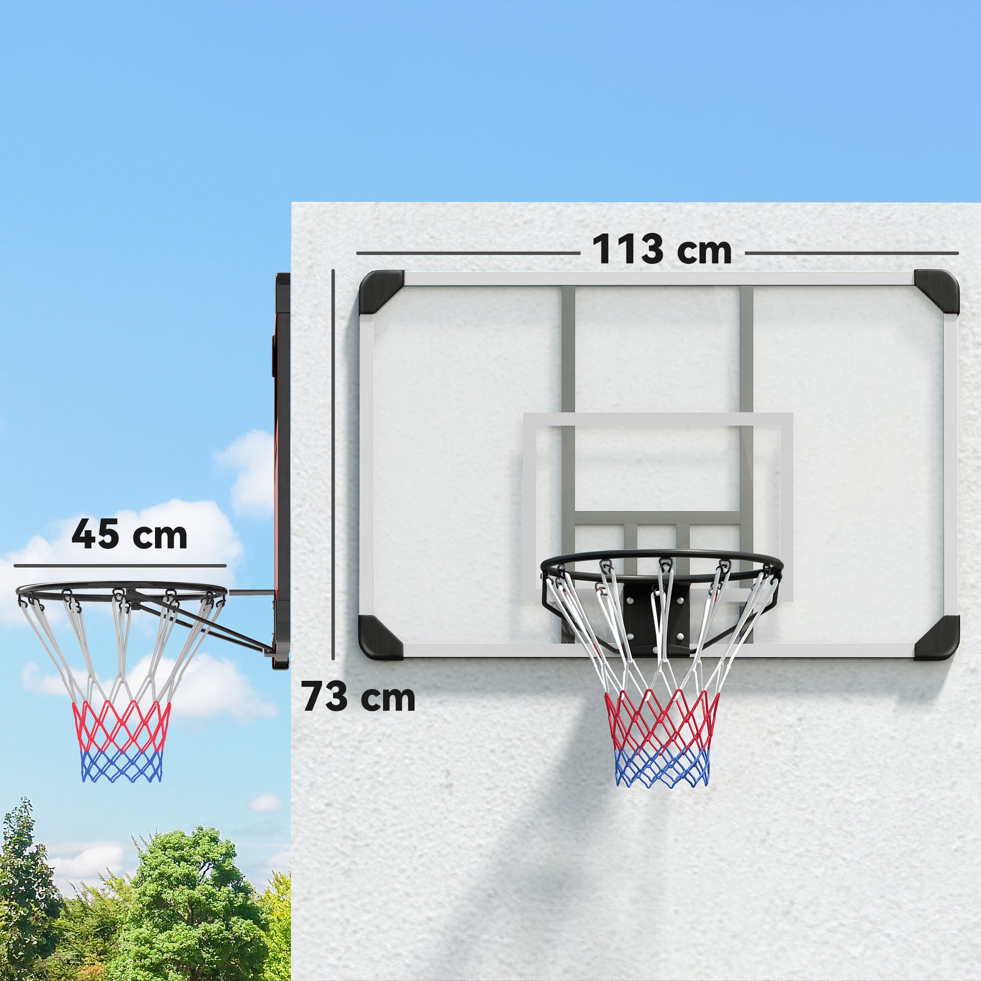Basketball Hoop Wall-Mounted 113x61x73cm Outdoor Steel, Black