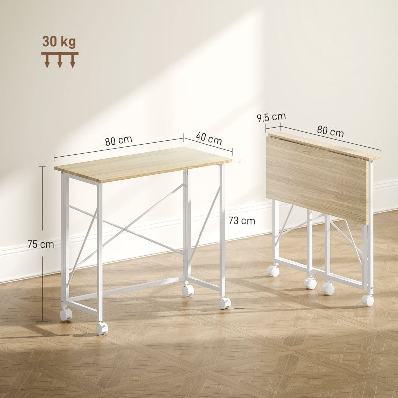 Folding Desk 80 cm on Wheels, Natural Tone