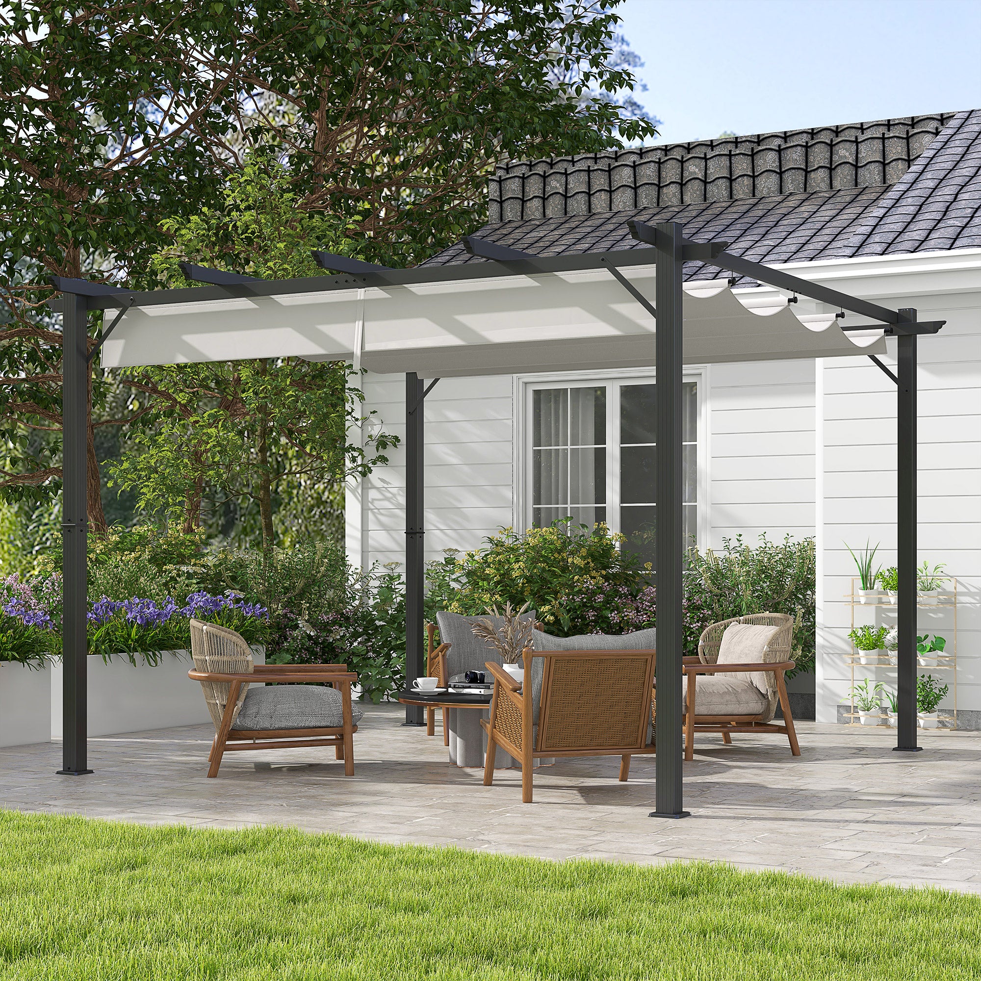 Aluminium Pergola Canopy Gazebo 3 x 3(m) Outdoor Garden Sun Shade Shelter - Light Grey