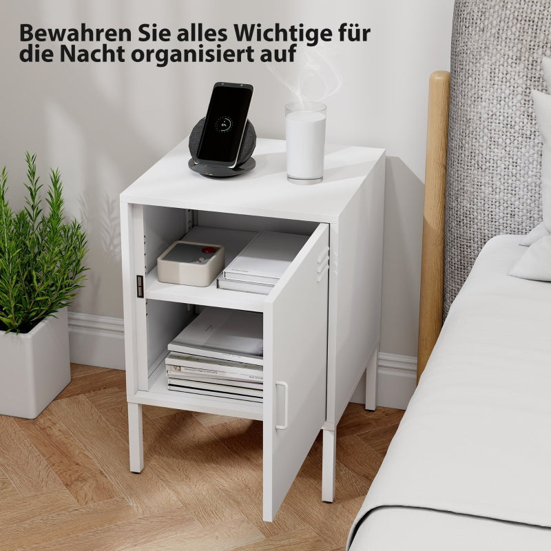 Bedside Table Adjustable Shelf Multipurpose Steel White