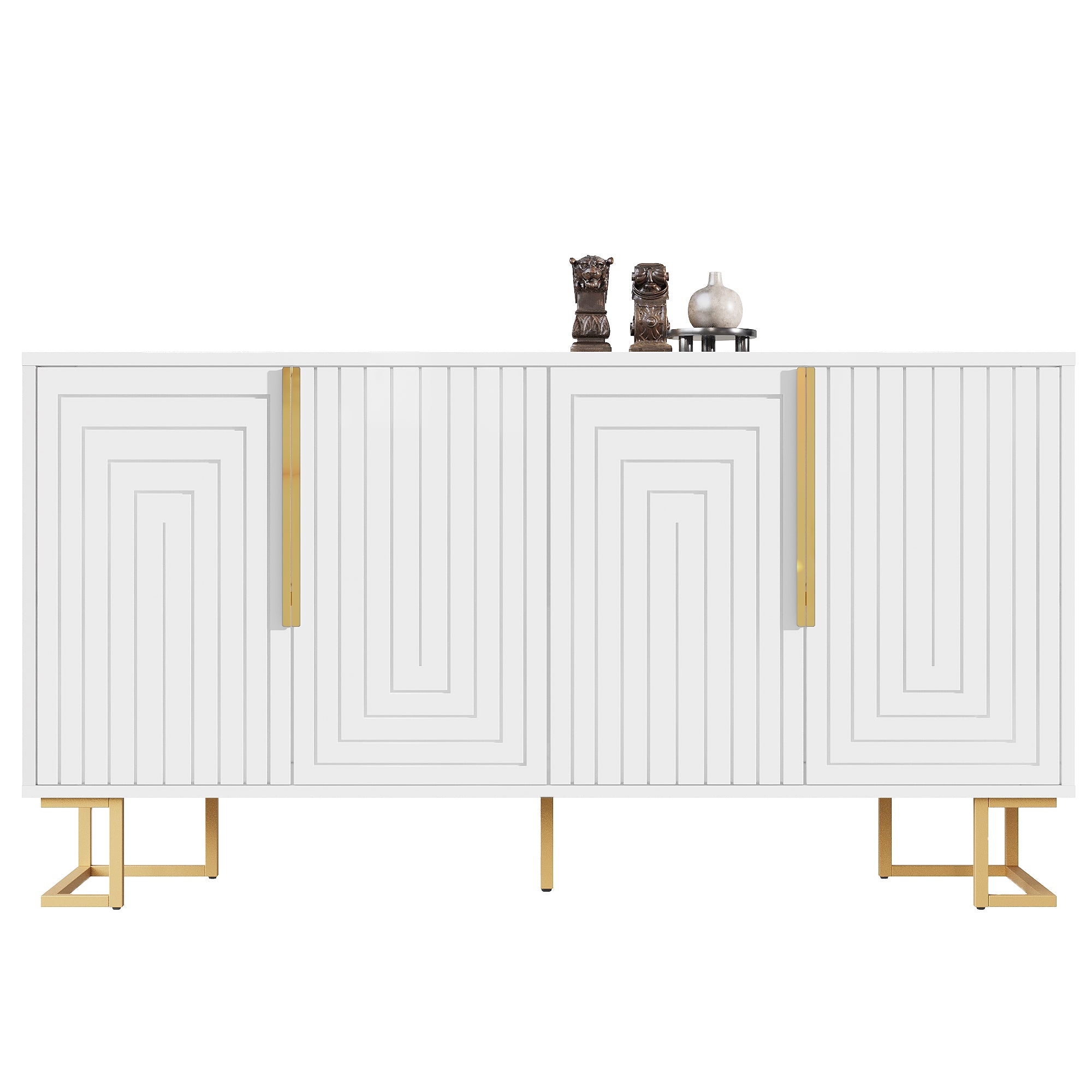 Sideboard with Geometric Design and Gold Handles, 152 x 40 x 75 cm, White