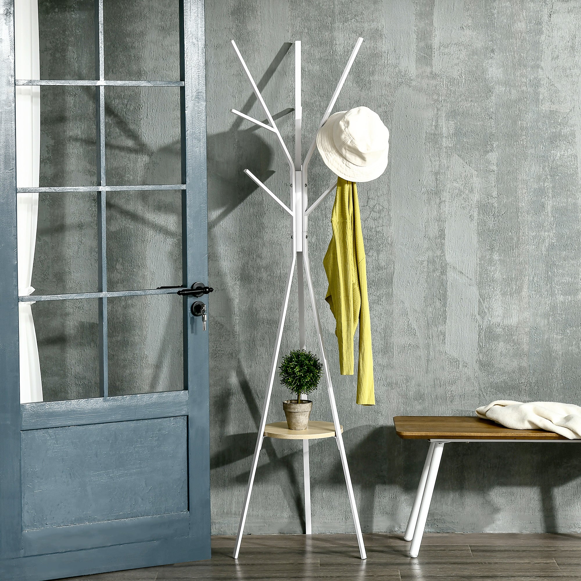 Coat Rack, Standing Hallway, Metal White