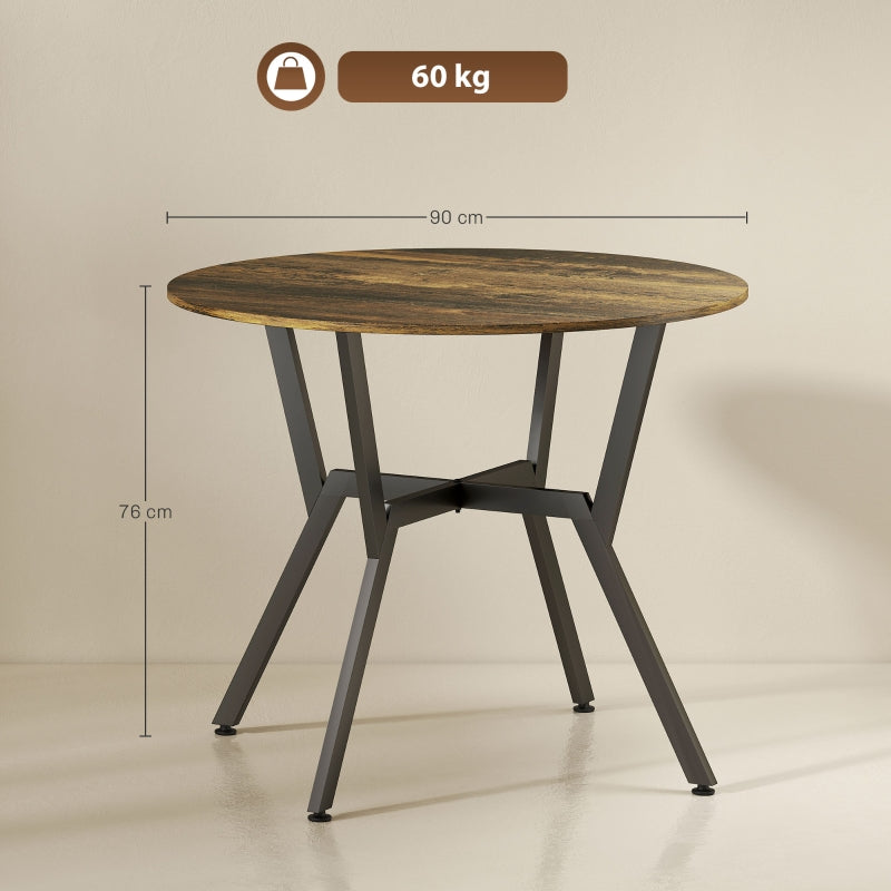 Dining Table Round Kitchen Table Black Legs Anti-slip Foot Pads 90x76cm Rustic Brown