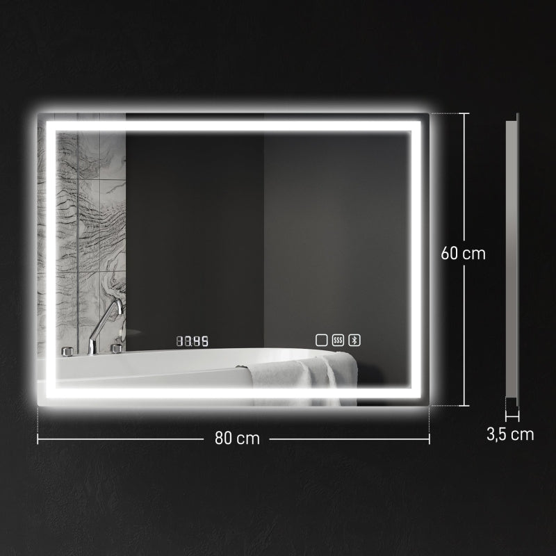 Bathroom Mirror LED Bluetooth Anti-Fog Touch Switch, 80x60cm, Silver