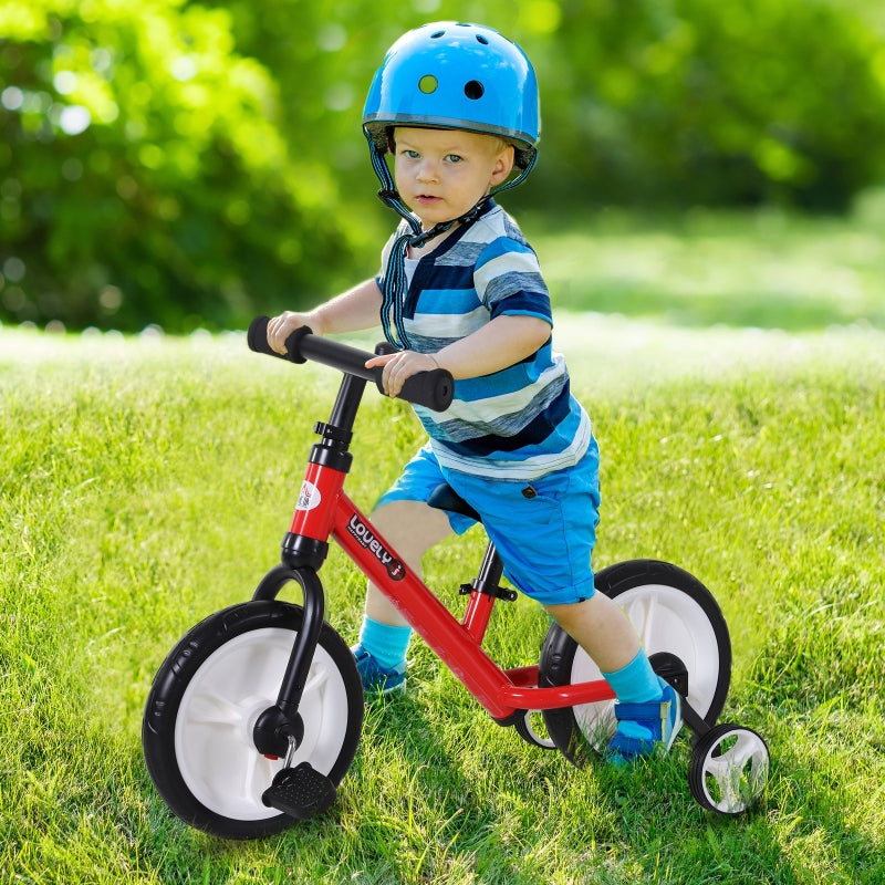 Children's Balance Bike, 2-in-1 with Training Wheels and Pedals, Red