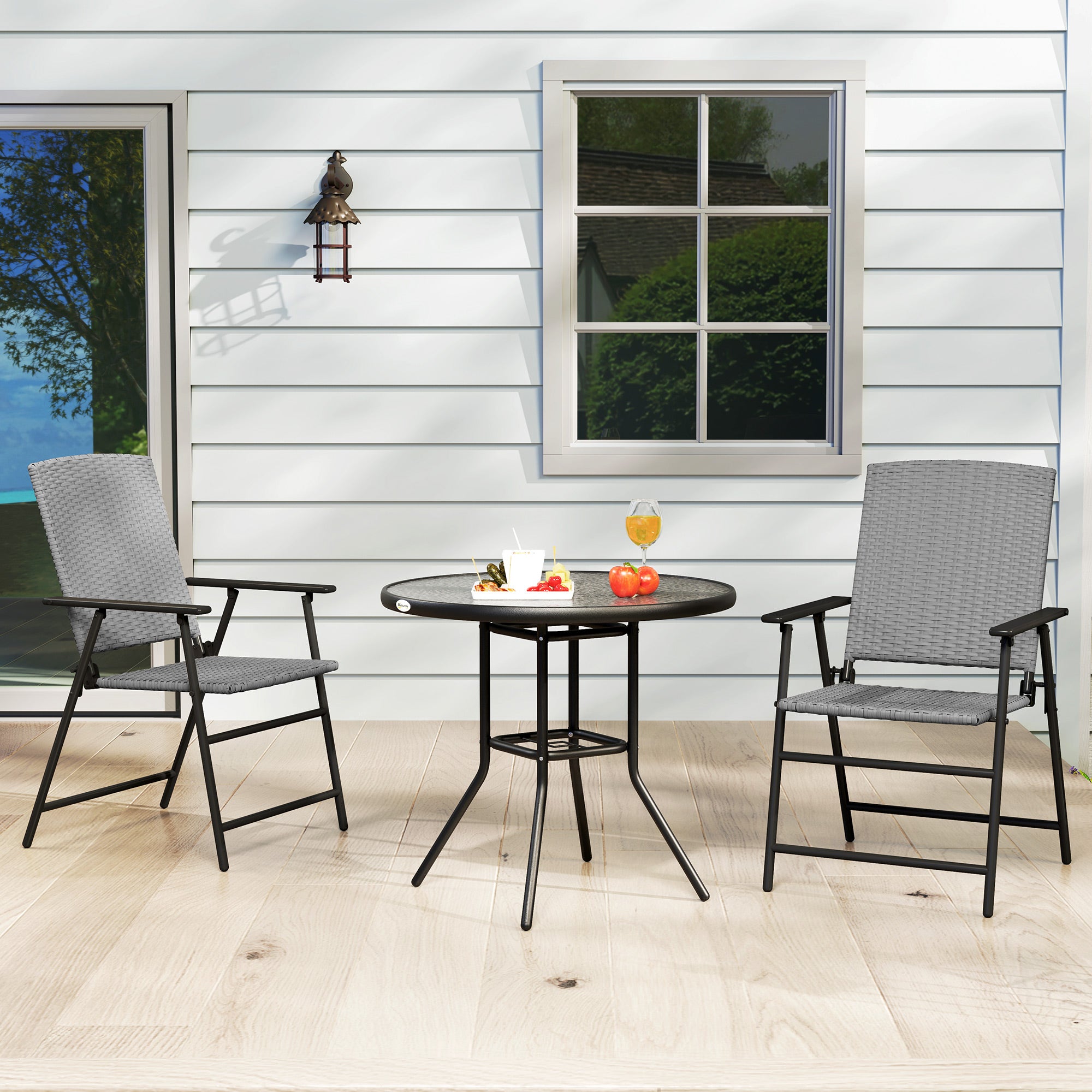 Set of Two Folding Chairs Rattan Seat Grey