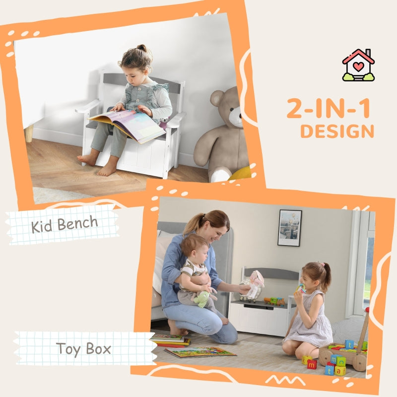 Toy Box, 2-in-1 with Lid for Kids, Grey
