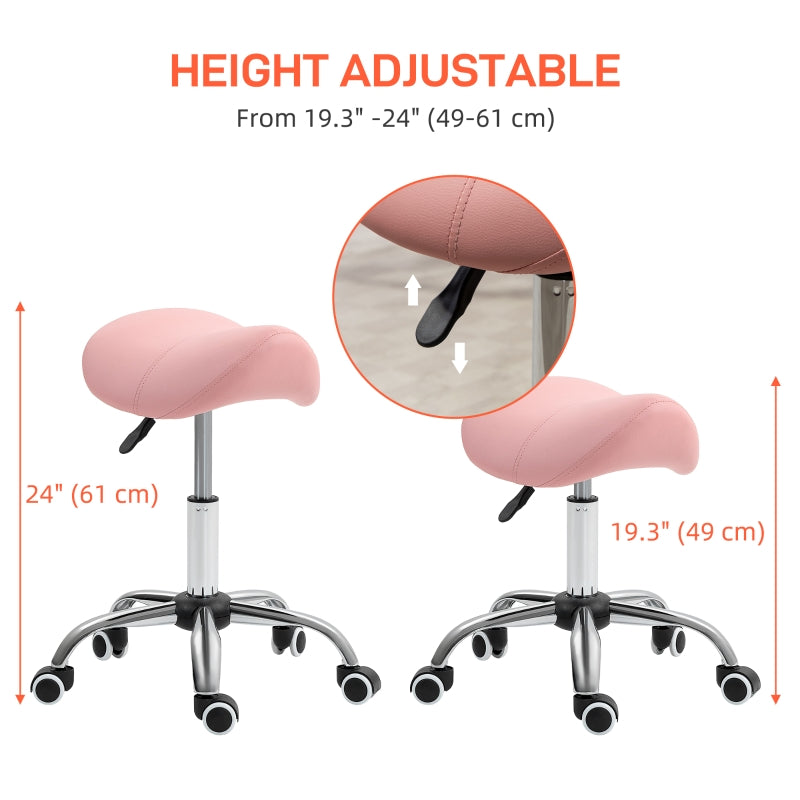 Saddle Stool Height Adjustable Salon Chair for Massage Spa Faux Leather Pink