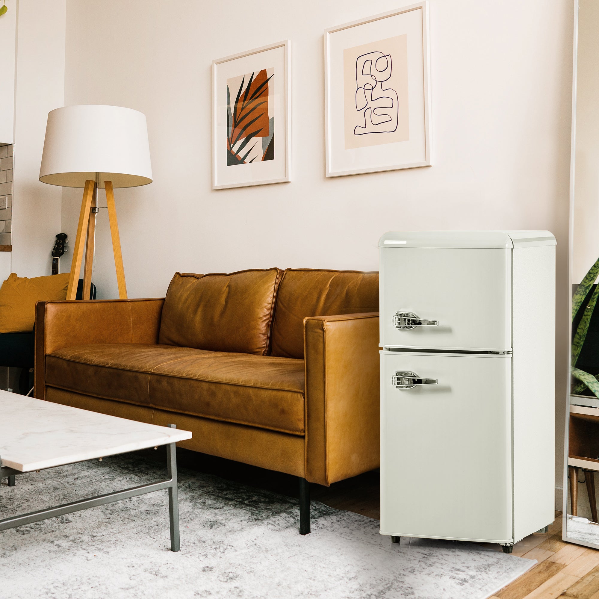 Retro Refrigerator Freezer, 60L Total Volume, 22L Freezer, Cream White