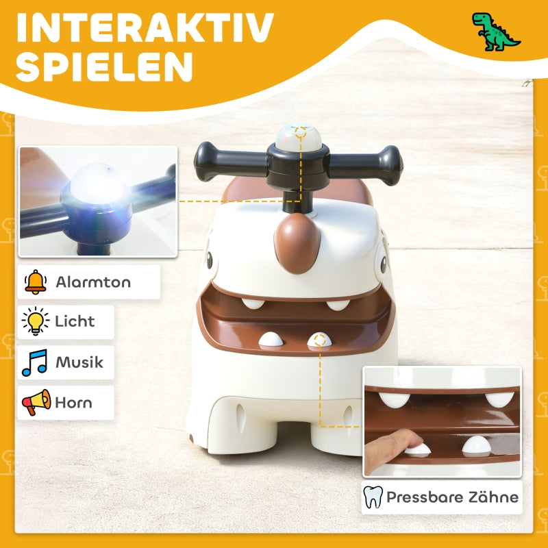 Dinosaur Push Car with Steering Wheel, Lights and Sounds, Cream White and Brown