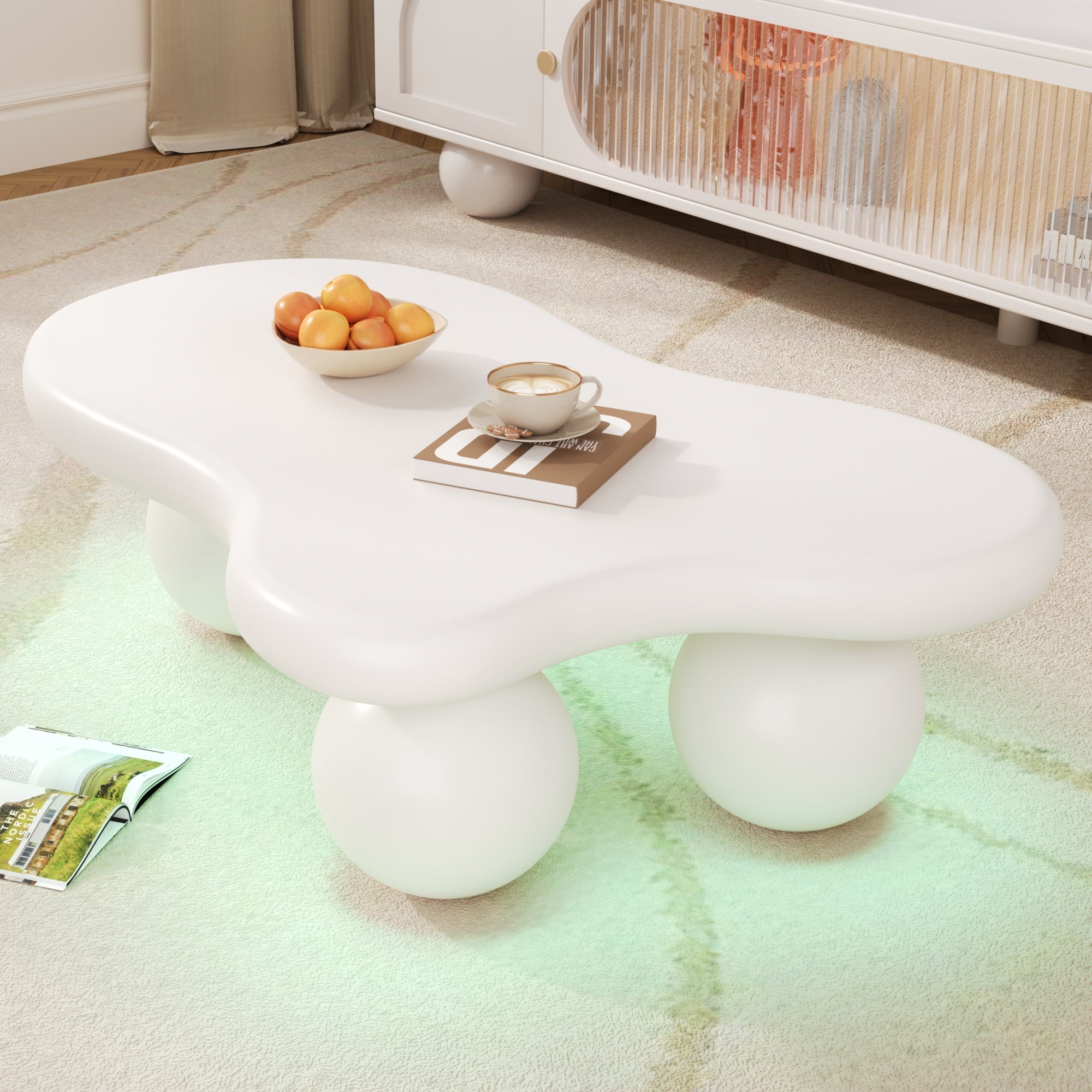 Cloud Coffee Table, LED Lighting 16 Colors Round Leg Design, White