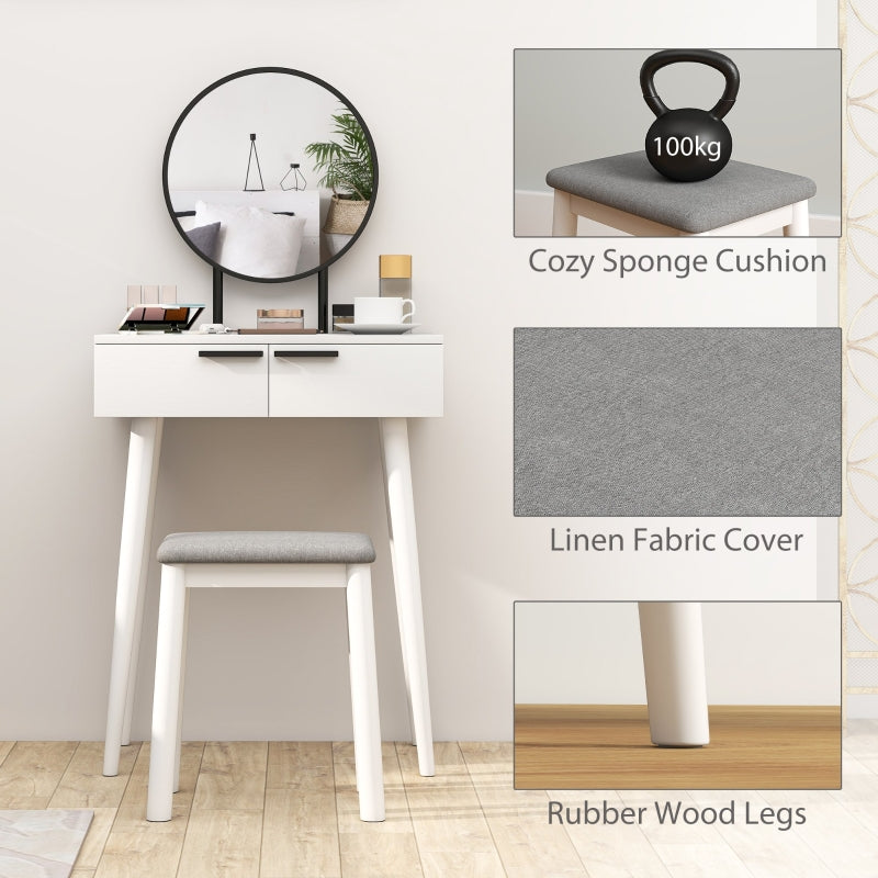 Dressing Table with Mirror and Stool, 2 Drawers, White
