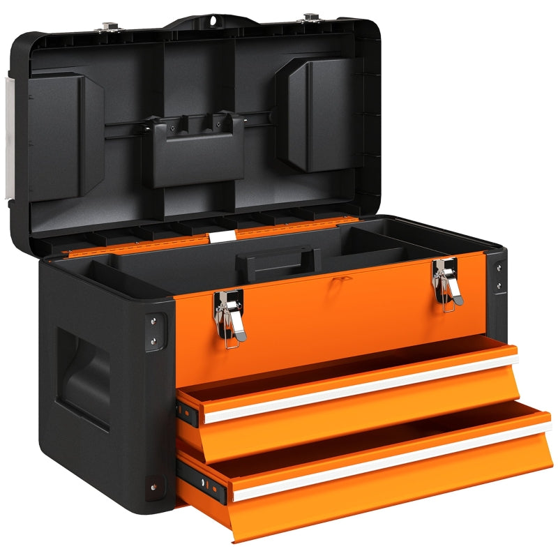 Empty Tool Box, Drawer, Top Storage, Handle, Steel, Orange