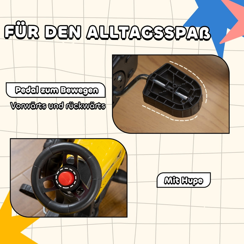 Pedal Tractor with Trailer, Tools & Horn, 3+ Years Metal Frame - Black and Yellow