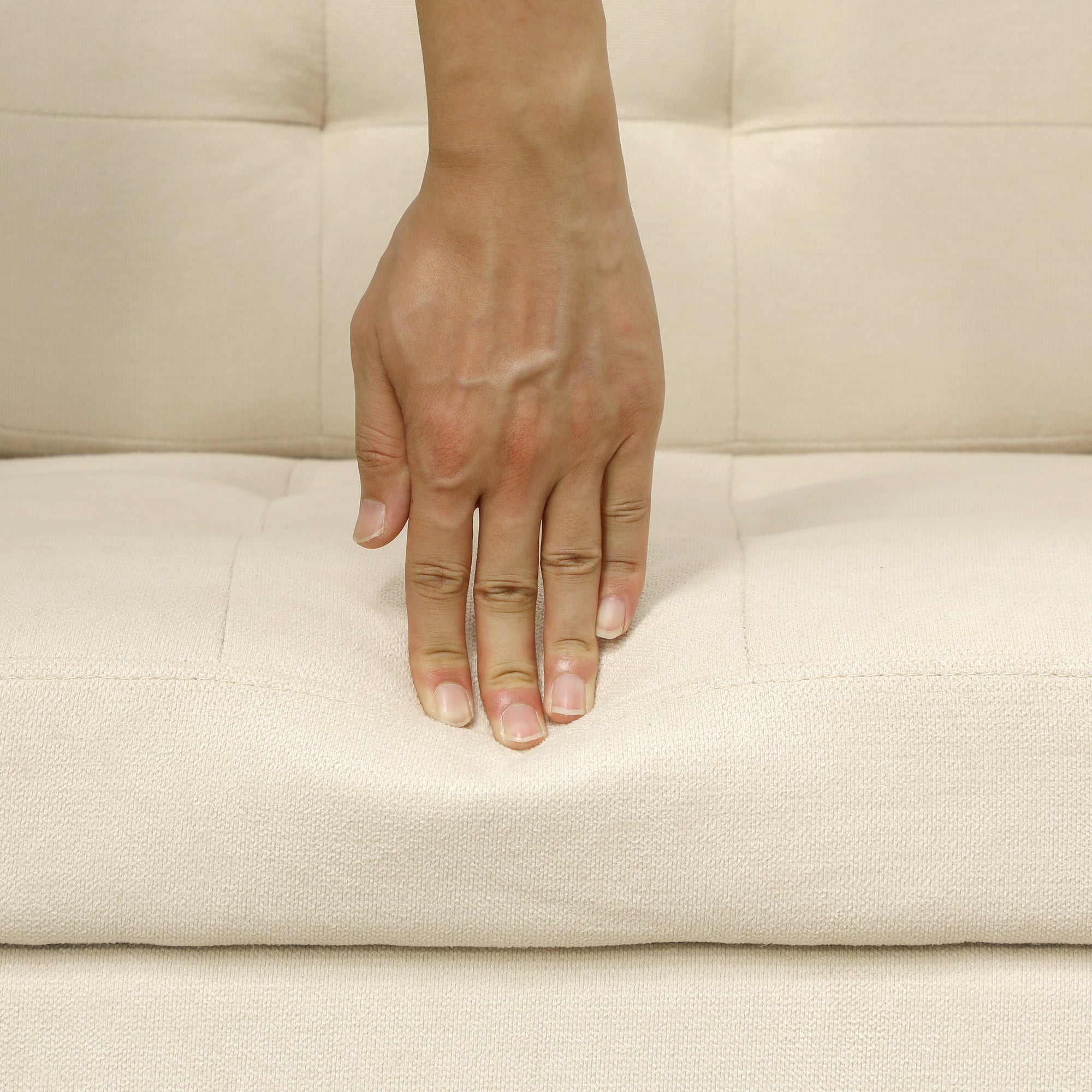 3-seater Sofa, Storage, Wooden Legs, Velvet, Cream White