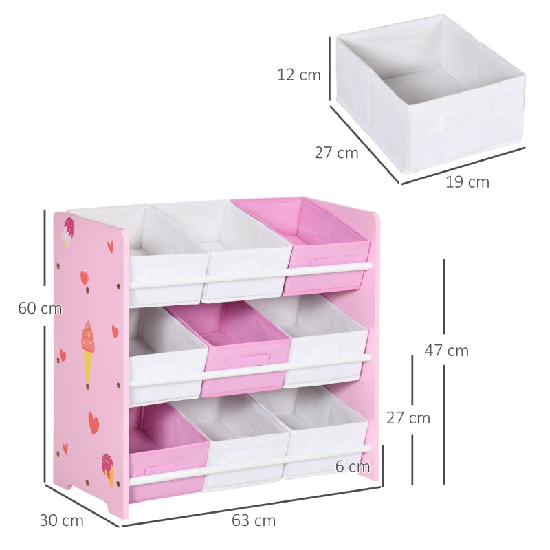 Kids Storage Rack, Nine Removable Baskets, Pink