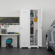 Slim Broom Storage Cabinet with Shelves, Hanging Rod and Locking Door, Metal