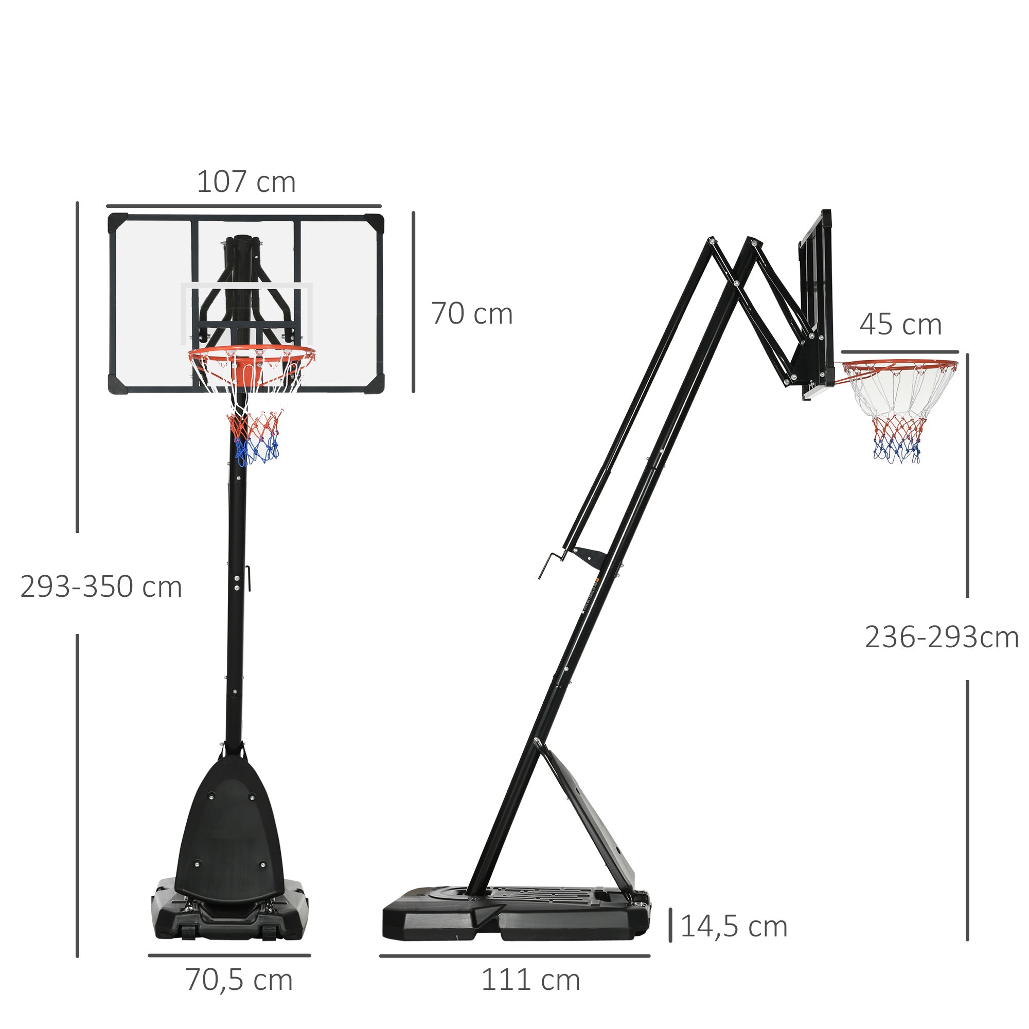 Basketball Stand, Height-Adjustable Rollable, Steel